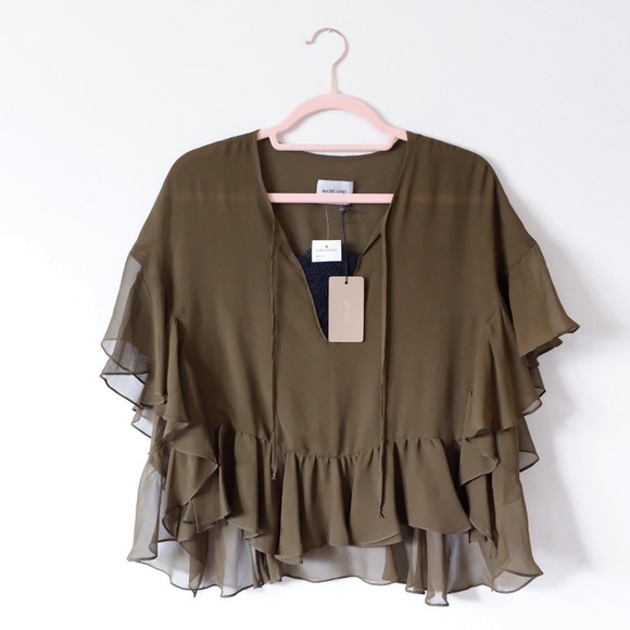 SOLD- RACHEL COMEY Floater Silk Blouse in Olive - Picture 4 of 11